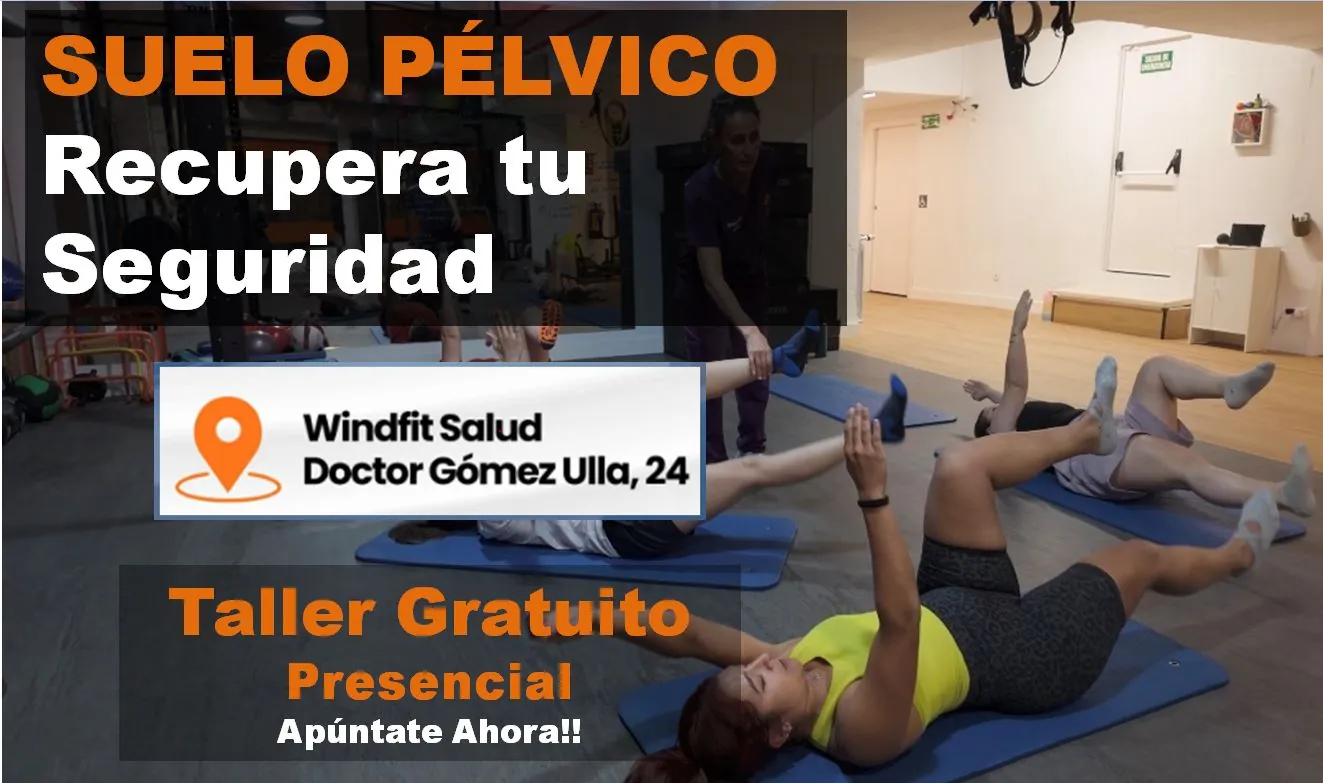 Cartel del taller gratuito de suelo pélvico de Windfit Salud en Madrid-Ventas
