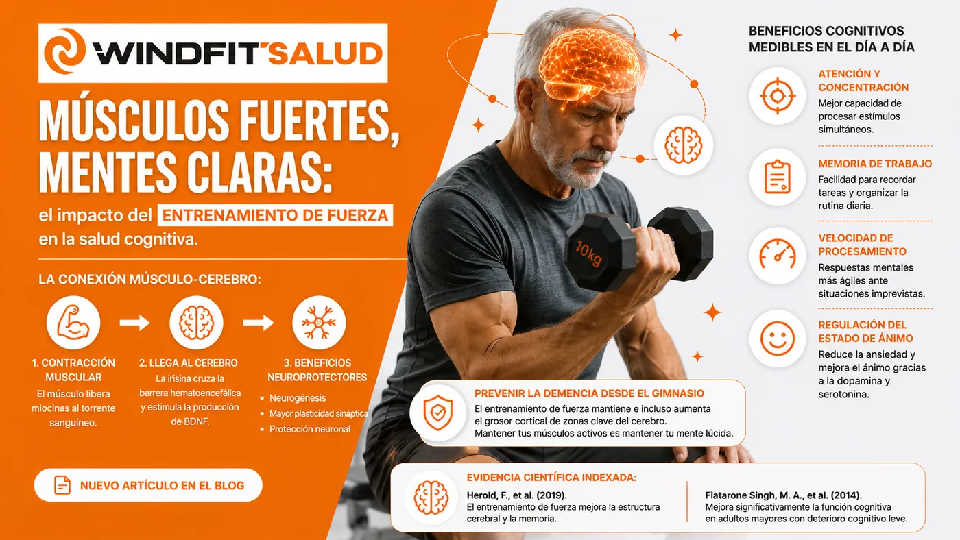 Músculos fuertes, mentes claras, trabajo cognitivo para personas mayores, trabajo de fuerza para personas mayores, ejercicio para personas mayores.