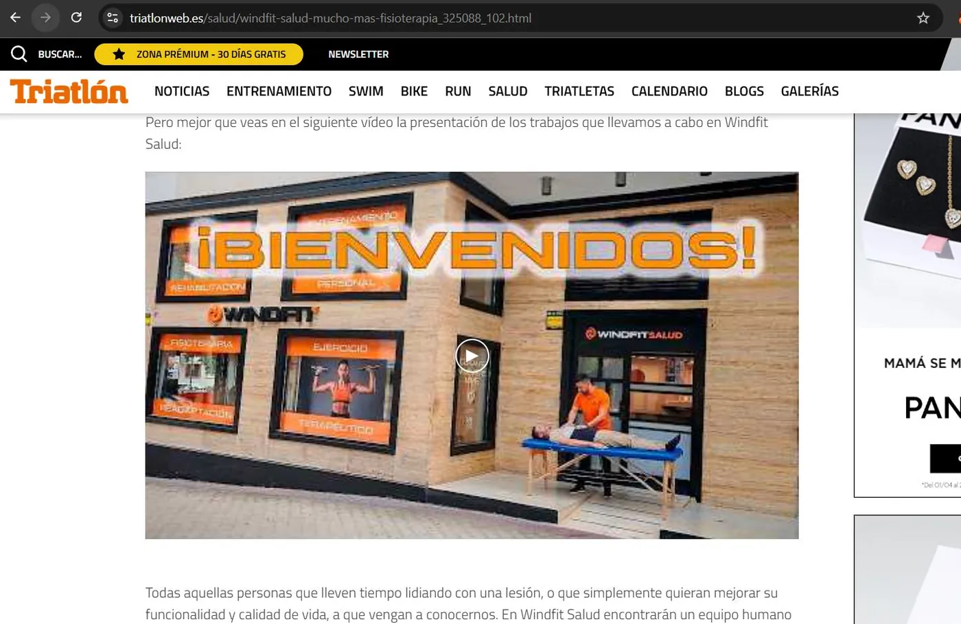 Aartículo en el portal Triatlon sobre la fisioterapia Windfit Salud
