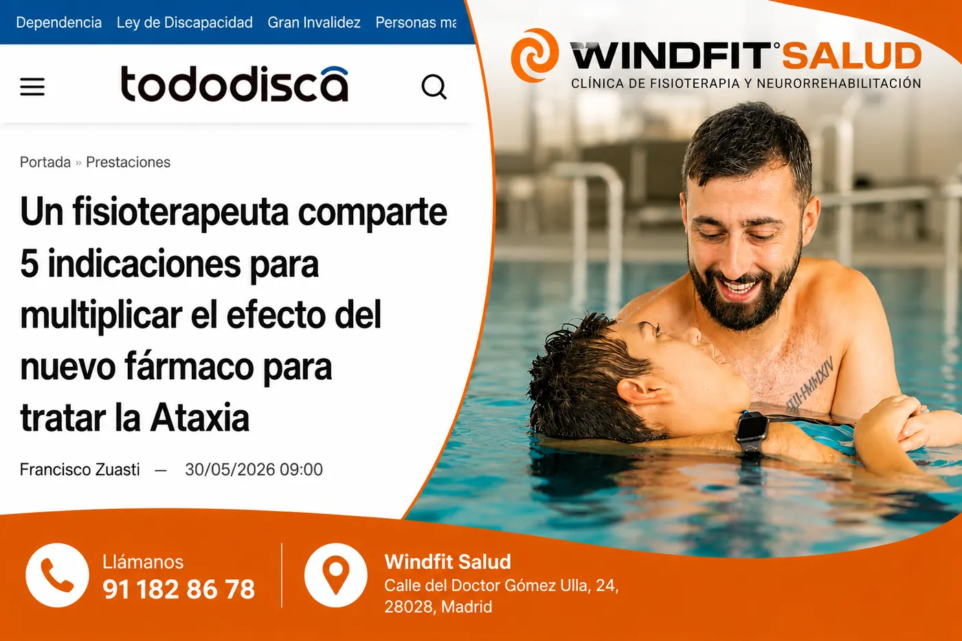 Raúl Benavente, fisioterapeuta de Windfit Salud, en la noticia de Tododisca sobre las cinco recomendaciones para potenciar los beneficios de la Omaveloxolona en personas con ataxia.